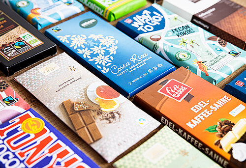Die Auswahl an Fairtrade-Schokoladentafeln ist groß