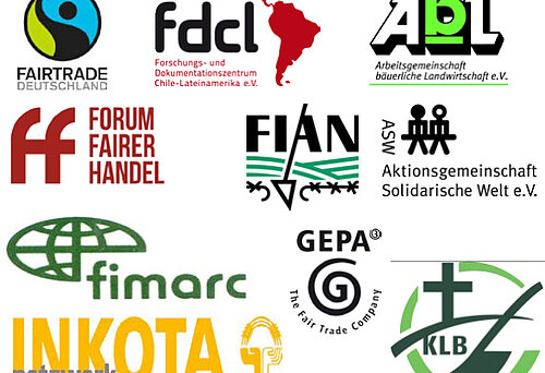 FIAN Deutschland, Forschungs- und Dokumentationszentrum Chile-Lateinamerika (FDCL), Forum Fairer Handel (FFH), GEPA – The Fairtrade Company, Internationaler Verband Katholischer Ländlicher Erwachsenenbewegungen (FIMARC), INKOTA-netzwerk, Katholische Landvolkbewegung (KLB), TransFair e.V. (Fairtrade Deutschland)